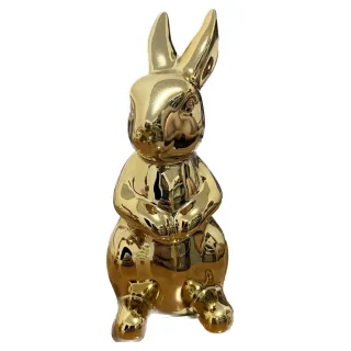 Páscoa Decoração Coelho Metalizado Cerâmica 15cm - Prata
