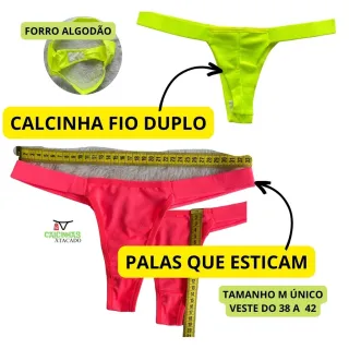 Kit 5 Calsinha Fio Duplo Palas Lateral Microfibra Algodão - Envio Rápido - M (único) - veste do 38 ao 42