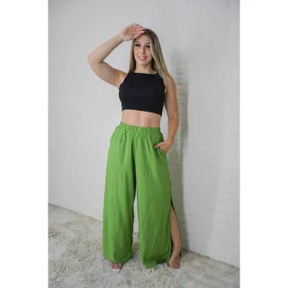 Moda Verão - Calça Pantalona Feminina Viscolinho c/ Fenda Lateral - 33