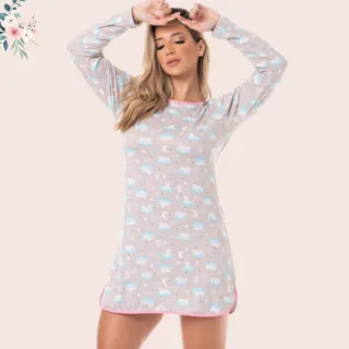 Pijama manga longa camisola Virginia suede inverno - Sortida