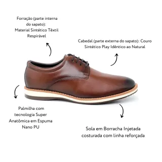 Estiloso Sapato Oxford Derby Masculino Confortável Moderno Atemporal - Marrom