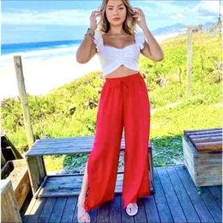 Moda Blogueira Calça Pantalona Feminina em Várias Cores - Preto