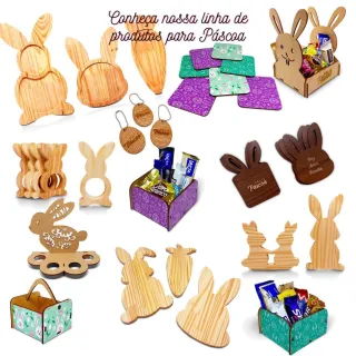 Decoração de Páscoa em Madeira de Pinus para Artesanato - Tábua Cabeça Coelho