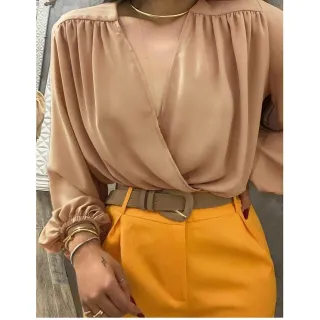 Blusa Solta Manga Longa Cropped Feminina Decote Bufante - Azul-Royal