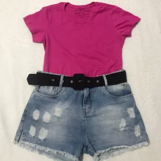 Malha Penteada Algodão Lisa: Camisetas Femininas em Diversas Cores - Azul Denin