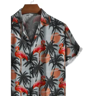 Conforto e Estilo para os Dias Quentes - Camisa de Botão Flamingo Coqueiros Sol Verão Praia - Tamanho personalizado