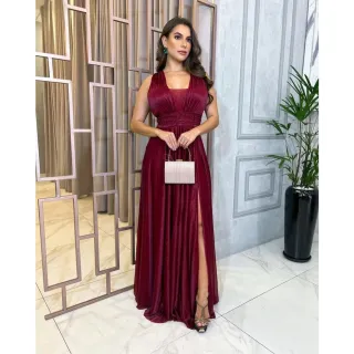 Festa com brilho Vestido Longo Livia - Marsala