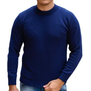 Envio Imediato Suéter Masculino Tricô Blusa De Frio Gola Redonda Malha Grossa - Marinho