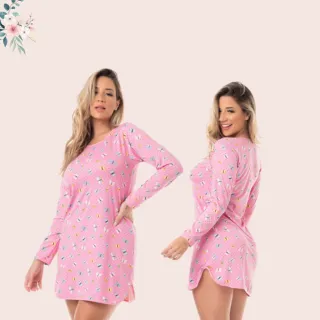 Pijama manga longa camisola Virginia suede inverno - Sortida