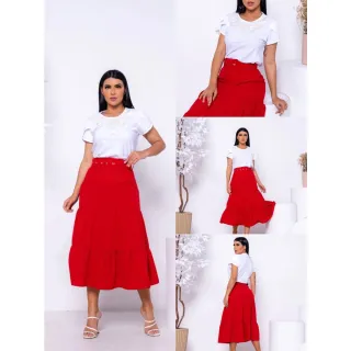 Nova Coleção Saia Três Marias Com Cinto - Preços Baixos - Fúcsia