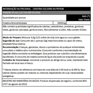 Soldiers Nutrition - Creatina Monohidratada Importada 500g - 100% Pura - Único