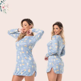 Pijama manga longa camisola Virginia suede inverno - Sortida