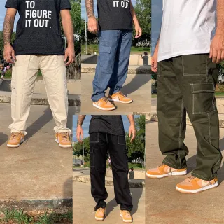 Calça Cargo Unissex Tecido Leve 5 Bolso - Promoção - MARROM LINHA BRANCA