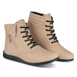 Ótima Qualidade! Bota Feminina Coturno New Step - Nude