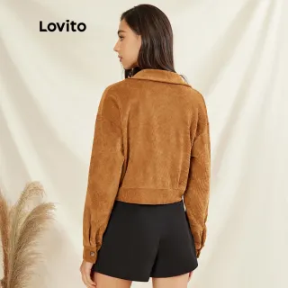 Jaqueta de Veludo Elegante com Bolso Texturizado - Lovito (Marrom) - Marrom