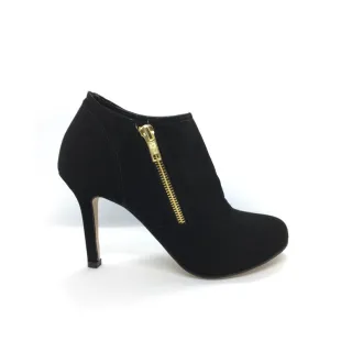 Bota Salto 9 cm Melf Shoes Feminina Nobuck Preto Ziper Ouro - PRETO SALTO GROSSO