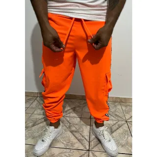 Calça Tik Tok Unisex Cargo Jogger Tactel com Bolsos Laterais - Laranja
