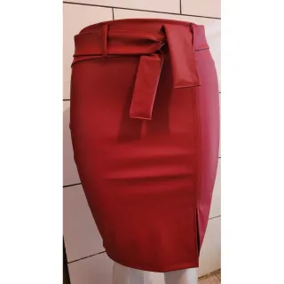 Saia Mid em Couro Sintético Justa com Elastano até 48 - Nude