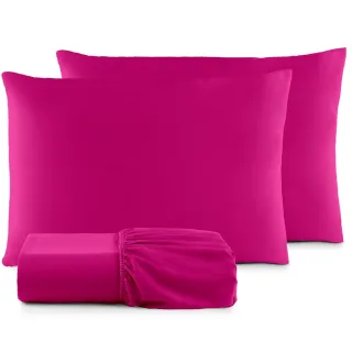 Lençol Casal Jogo de Cama Micropercal 200 Fios - 03 Peças - ROSA RETRÔ