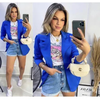 Neoprene Blazer Feminino Terninho Alongado - Lilás
