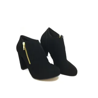 Bota Salto 9 cm Melf Shoes Feminina Nobuck Preto Ziper Ouro - PRETO SALTO GROSSO