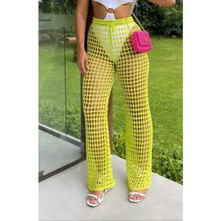 Moda Verão Tricot Calça Saida Furinho Praia - Pink