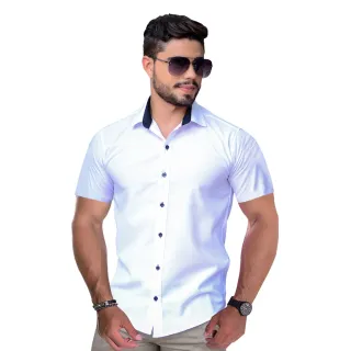 Promoção Barata - Camisa Social Manga Curta Slim Masculina, Compre Online na Raryel - Branco