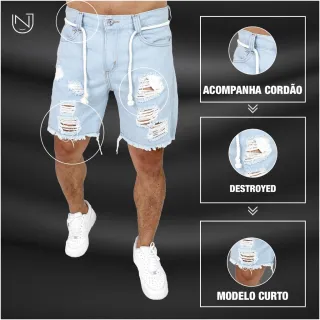 SUPER BARATA Bermuda Jeans Masculina Curta Rasgada - CLARA CUR