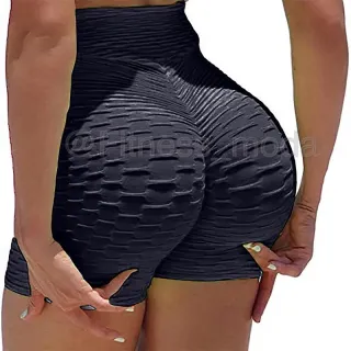 Brocado academia suplex bolha 3D meia coxa shortinho fitness - Preto