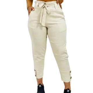 Cintura Alta Calça Jogger Feminina em Linho - Verde Bandeira