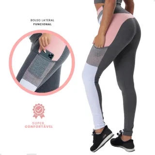 Bolso com Legging Fitness - mescla e rose