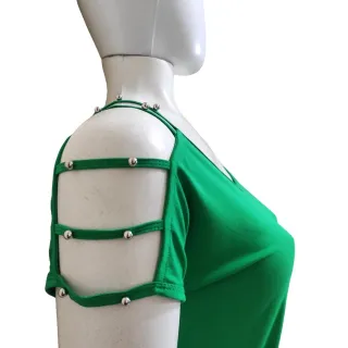 Blusinha Plus Size Manga Curta Tira Vazada Viscolycra Pérola Metalizada GG 44/48 - Rosa