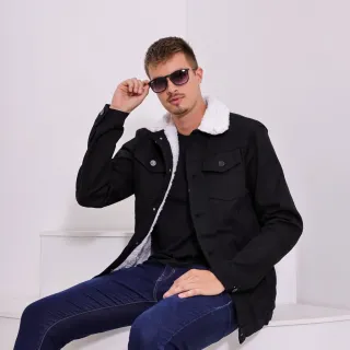 Casacos de inverno masculino em jeans forrados com alpaca - Azul Claro