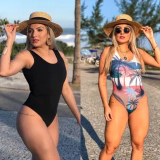 Moda Praia Feminino Kit 2 Maiôs Body Cavado Regata Costa Estampado Liso - 2  Tropical