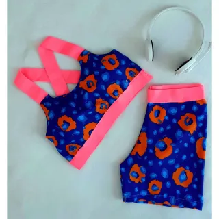 Conjunto Fitness Feminino Neon Estampa Animal Cintura Alta - Ref.022
