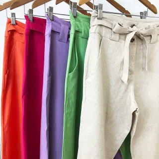 Cintura Alta Calça Jogger Feminina em Linho - Verde Bandeira