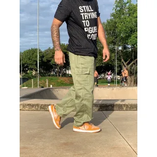 Calça Cargo Unissex Tecido Leve 5 Bolso - Promoção - MARROM LINHA BRANCA