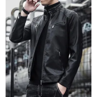 Pronta Entrega Jaqueta Masculina Moderna de Couro Resistente - Preto