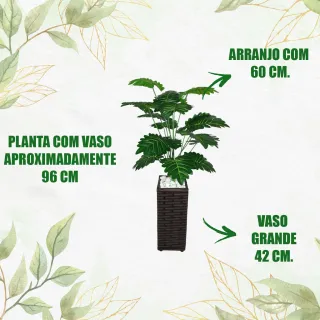 Vaso Decoração 3D Grande + Planta Artificial Bananinha Pronta Entrega - Vime 40cm