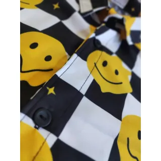 Ref-32 Camisa Xadrez Quadriculada Psicodélica Emoji Amarelo - Tamanho personalizado