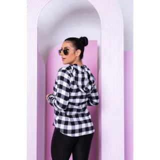 Flanela Xadrez Manga Longa Feminina com Capuz - Camisa Xadrez - Rosa