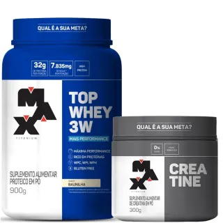 Max Titanium Whey Protein Top 3W 900g + Creatina Monohidratada Pura 300g - Baunilha