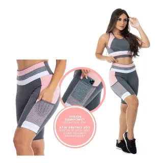 Top e bermuda para academia b301 - Conjunto fitness - Preto e Verde Neon