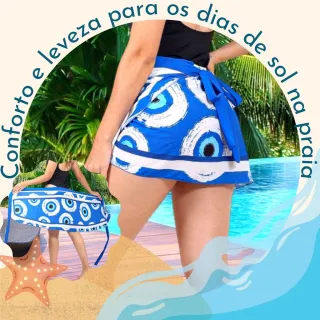 Moda Praia Verão: Canga Pareô Envelope Estampada, Saia Curta Lisa. P M G. - PINK FASHIONCT