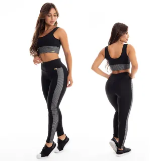 Conjunto Feminino Calça 3D Top Fitness - T0517 - T0581 - Preto - Rosa 3D