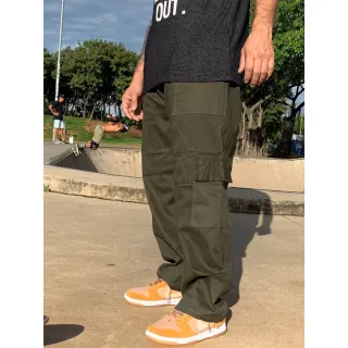 Calça Cargo Unissex Tecido Leve 5 Bolso - Promoção - MARROM LINHA BRANCA