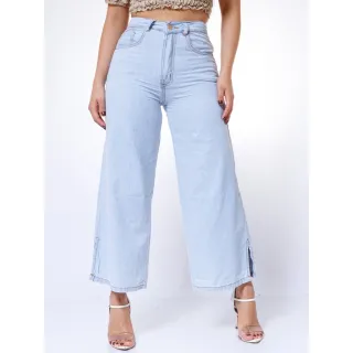 Levanta Bumbum Calça Jeans Feminina Azul Clara Cintura Alta Tecido Leve - 38