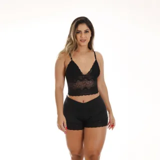 Baby Doll Feminino de Renda com Short e Camisete COD:2499 - Frozem