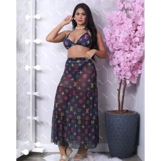 Moda Grife Conjunto Praia Biquínis Amarração Dupla - Conjunto Feminino Biquíni+ Tanga Saída de Praia - Só Biquíni Lv Marrom