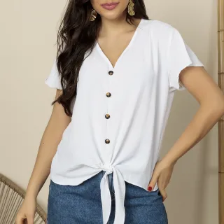 Blusa feminina com botão, manga curta - Verde Escuro